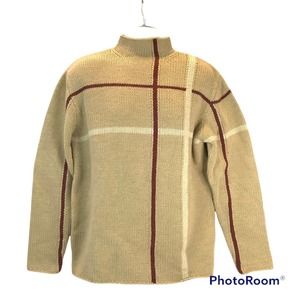 Claiborne Mens Sweater Size Large Beige Geometric Long Sleeve